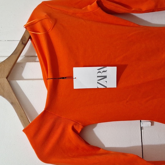 NWT BRIGHT ORANGE DRAPED ASYMMETRIC MINI DRESS - Picture 5 of 7